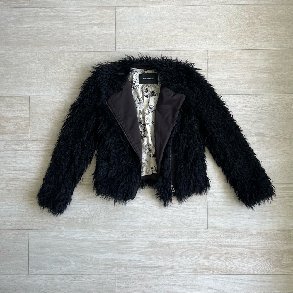 Zadig & Voltaire black Vianna Faux Fur zip jacket coat. Size Small. - Picture 8 of 15